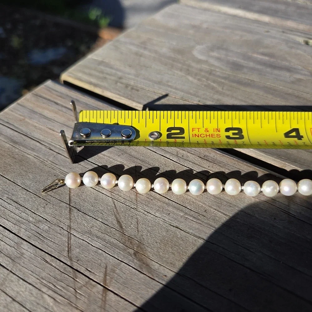 Vintage 7in 14k Yellow Gold White Pearl Single Strand Bracelet Estate